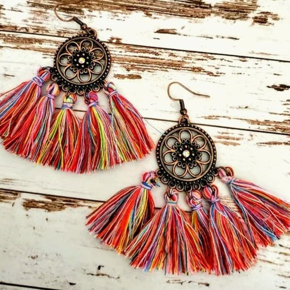 Southwest Boho Tassel Earrings - Picture 3 of 3